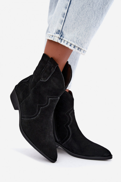 Bottes cowboy en daim noires à petit talon Delsa