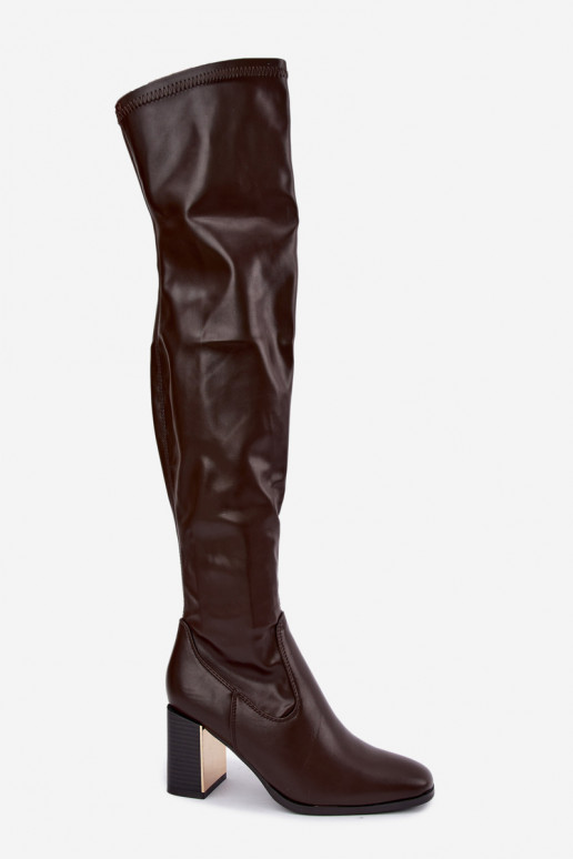 Bottes au-dessus du genou couleur chocolat avec talons Primelle