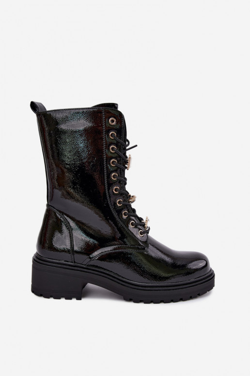 Warme Damen-Stiefeletten mit Lackeffekt in Schwarz Corisande