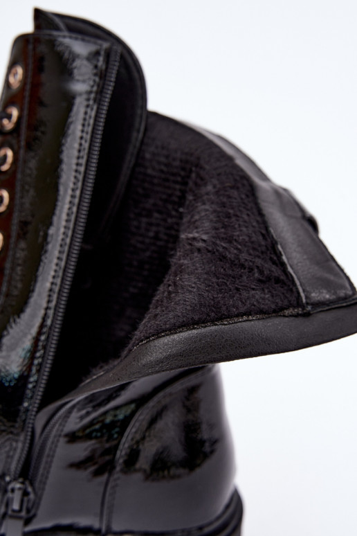 Warme Damen-Stiefeletten mit Lackeffekt in Schwarz Corisande