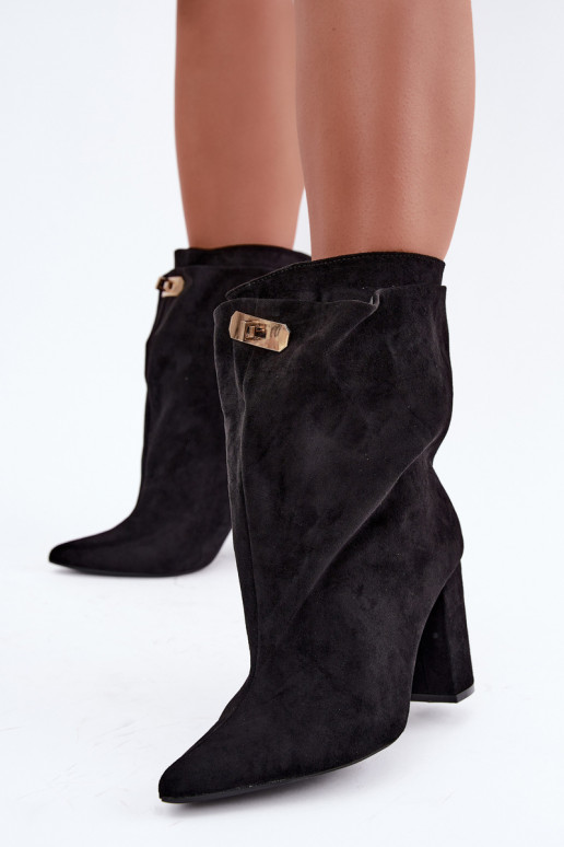Schwarze warme Slipper-Stiefeletten mit Absatz Fiametta