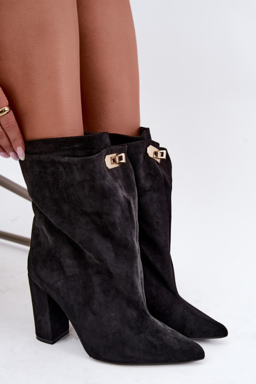 Schwarze warme Slipper-Stiefeletten mit Absatz Fiametta