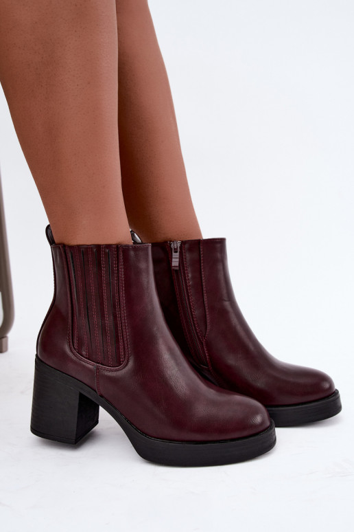 Bottines chaudes couleur bordeaux avec talons Gisandra