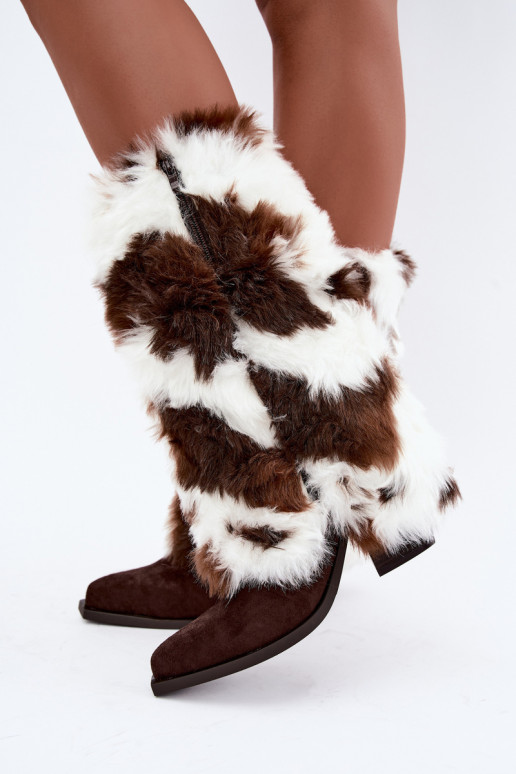 Bottes chaudes couleur marron au-dessus du genou avec fourrure Saphielle
