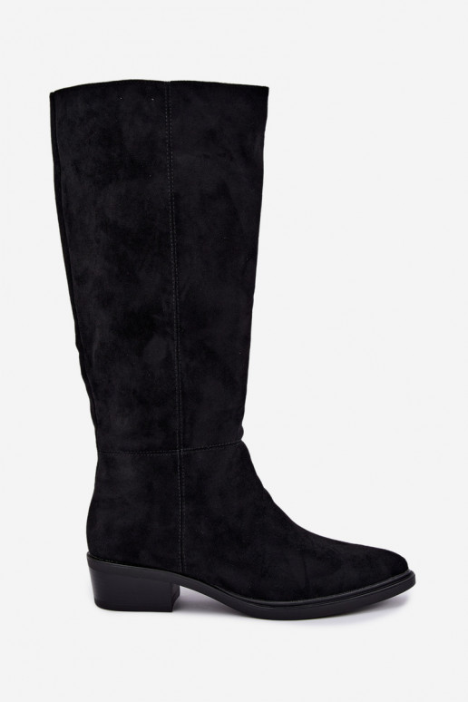 Bottes chaudes noires en daim au-dessus du genou à petit talon Philomene