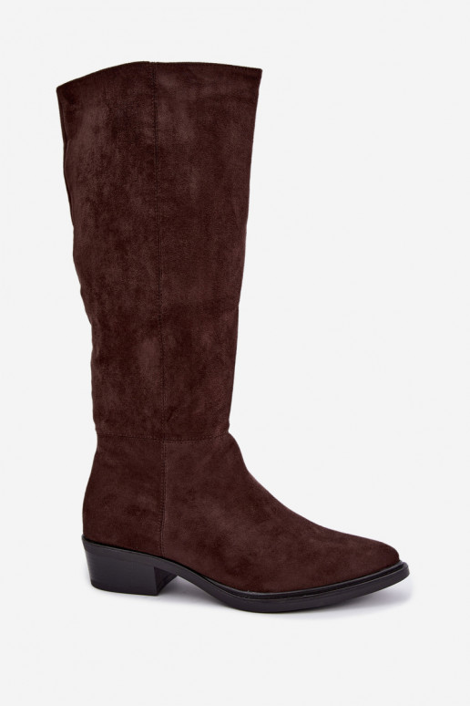 Bottes chaudes couleur chocolat en daim au-dessus du genou à petit talon Philomene
