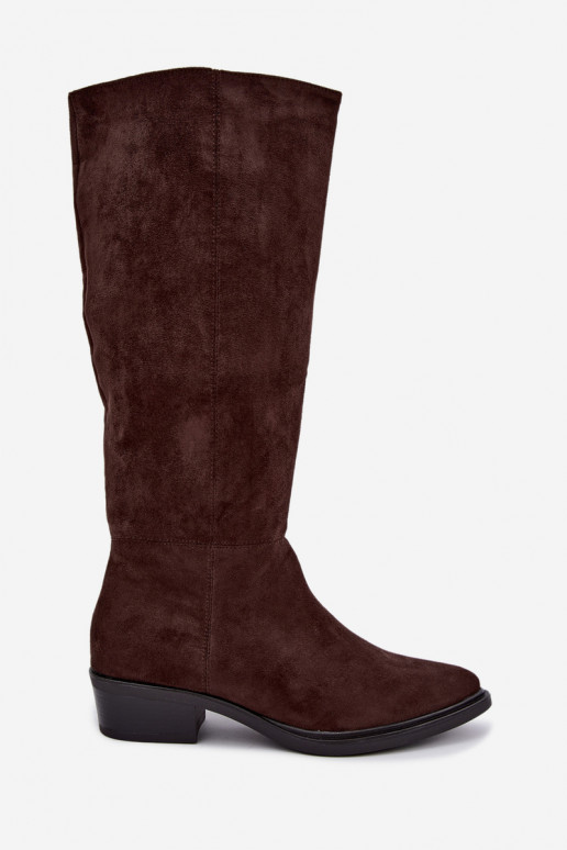 Bottes chaudes couleur chocolat en daim au-dessus du genou à petit talon Philomene