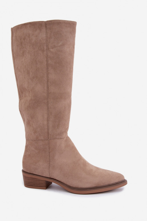Bottes chaudes couleur sable en daim au-dessus du genou à petit talon Philomene