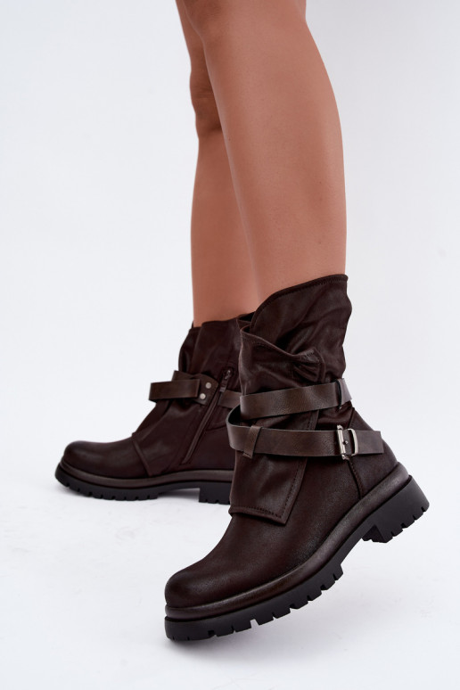 Bottines pour femmes couleur chocolat avec sangles et boucles Dianelle