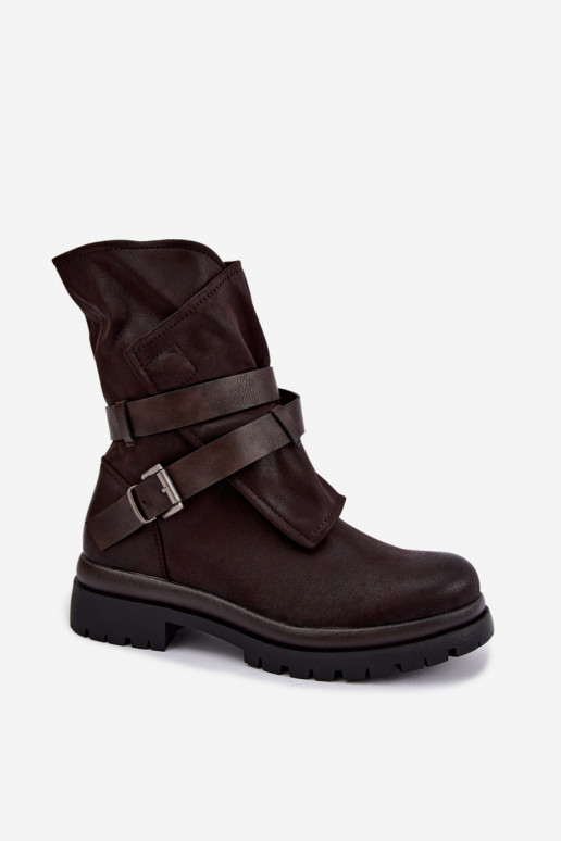 Schokoladenfarbene Damen-Stiefeletten mit Riemen und Schnallen Dianelle