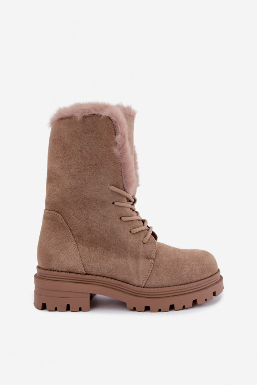 Bottines chaudes couleur sable à lacets avec fourrure à l'intérieur Heloise