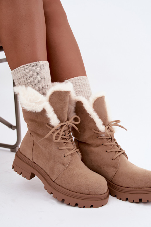 Bottines chaudes couleur ivoire à lacets avec fourrure à l'intérieur Heloise