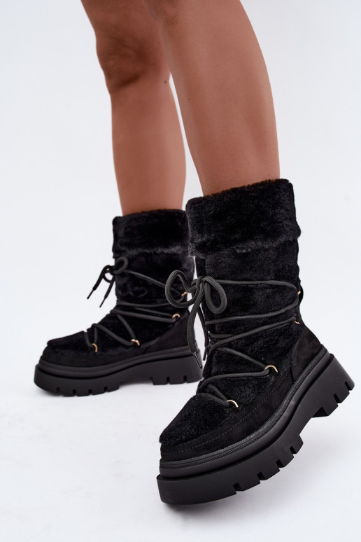 Schwarze Schneestiefel mit Fell und Plattform Illyria