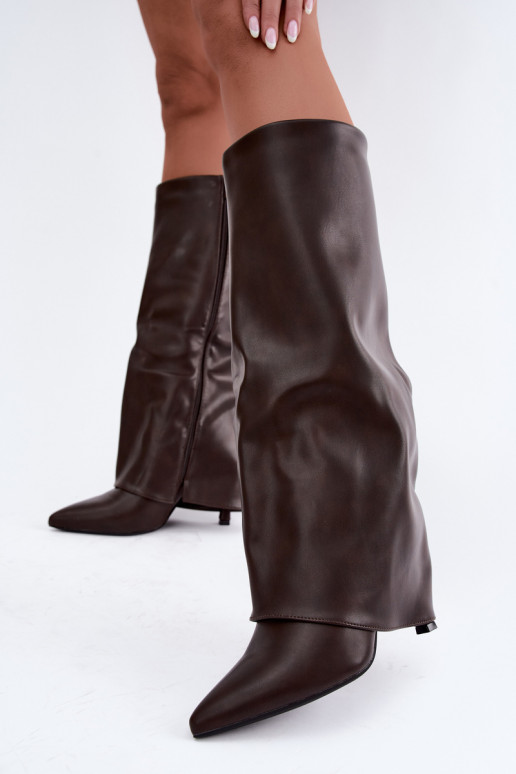 Bottes longues doublées en polaire avec des talons fins et un tige de couleur corail