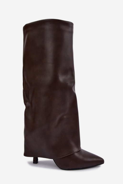 Bottes longues doublées en polaire avec des talons fins et un tige de couleur corail