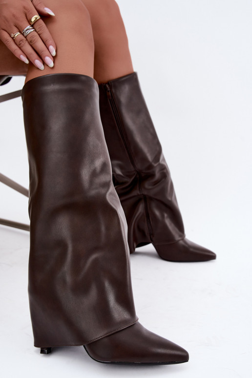 Bottes longues doublées en polaire avec des talons fins et un tige de couleur corail