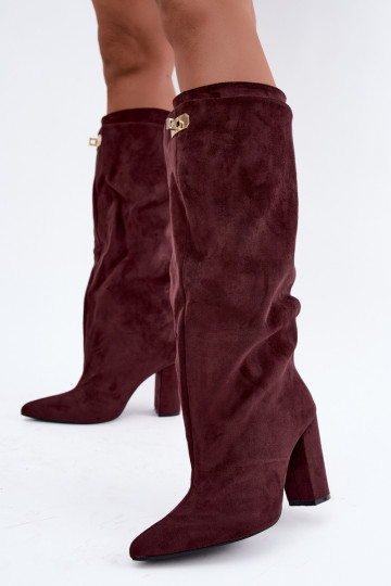 Bottes longues doublées en polaire avec double tige et talons en suédine bordeaux de Luminelle 2