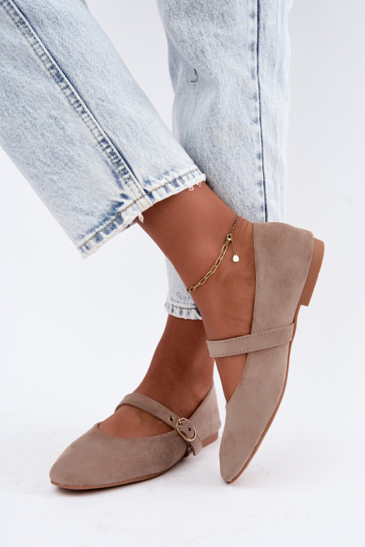 Mary Jane stijl ballerina's in zandkleur Nolenne