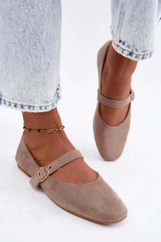 Mary Jane stijl ballerina's in zandkleur Nolenne