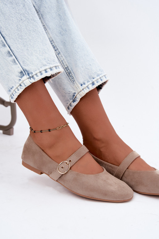 Mary Jane stijl ballerina's in zandkleur Nolenne