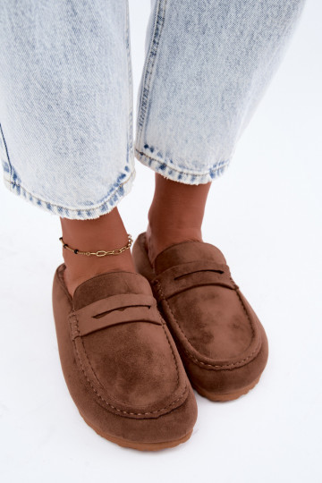 Mocassins pour femmes avec talon ouvert, doublés en polaire à l'intérieur, de couleur marron Sabrielle