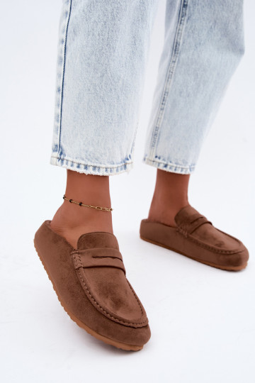 mocassins pour femmes avec un talon ouvert réchauffer avec de la fourrure à l intérieur marron Sabrielle 2