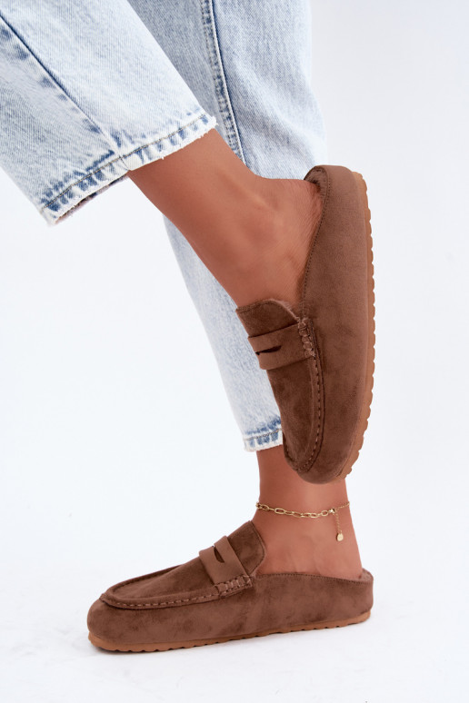 Dames mocassins met open hak, gevoerd van binnen, in de kleur bruin Sabrielle