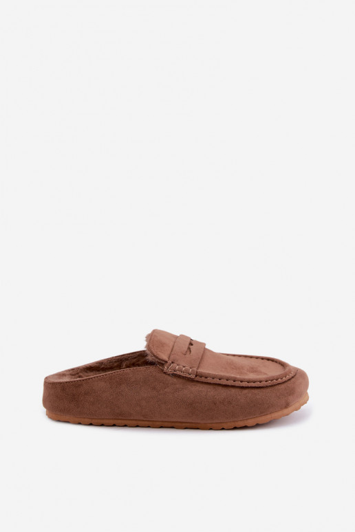 Mocassins pour femmes avec talon ouvert, doublés en polaire à l'intérieur, de couleur marron Sabrielle