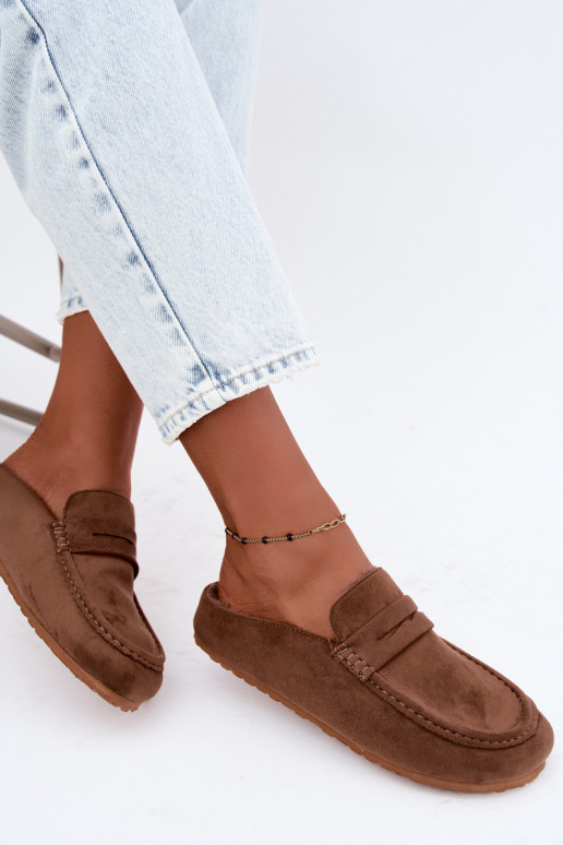 Mocassins pour femmes avec talon ouvert, doublés en polaire à l'intérieur, de couleur marron Sabrielle