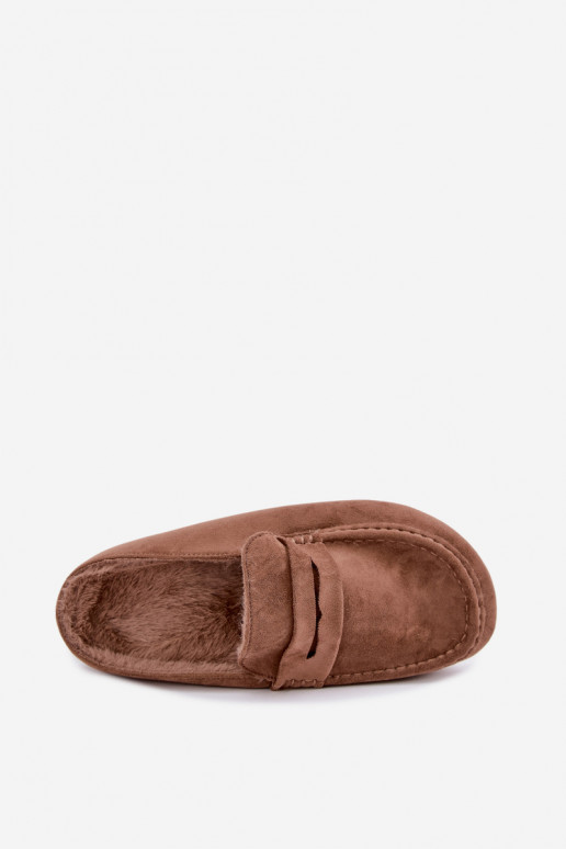 Mocassins pour femmes avec talon ouvert, doublés en polaire à l'intérieur, de couleur marron Sabrielle