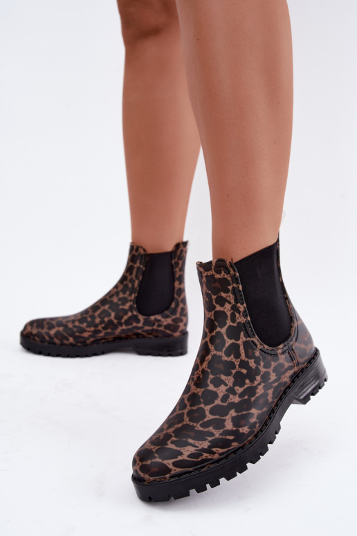 Bottes en caoutchouc pour femmes avec inserts élastiques et imprimé léopard Ciariel