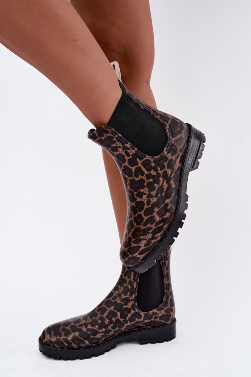 Bottes en caoutchouc pour femmes avec inserts élastiques et imprimé léopard Ciariel