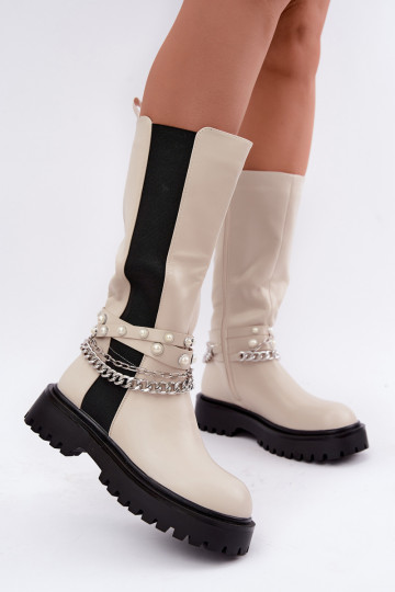 bottes hautes isolées avec plateforme et chaînes couleur sable Doremi 2