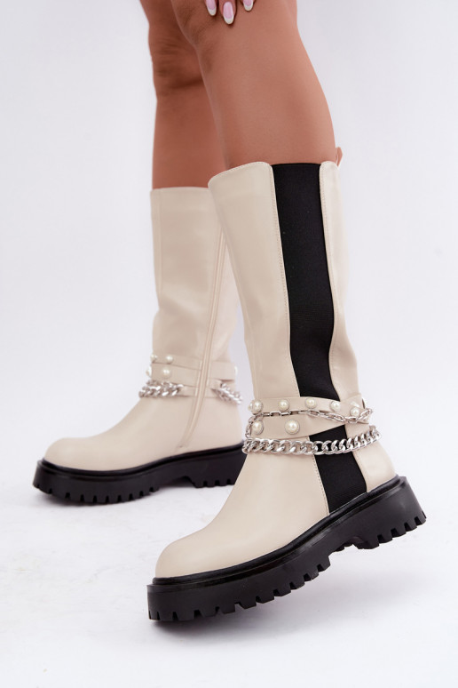 bottes hautes isolées avec plateforme et chaînes couleur sable Doremi