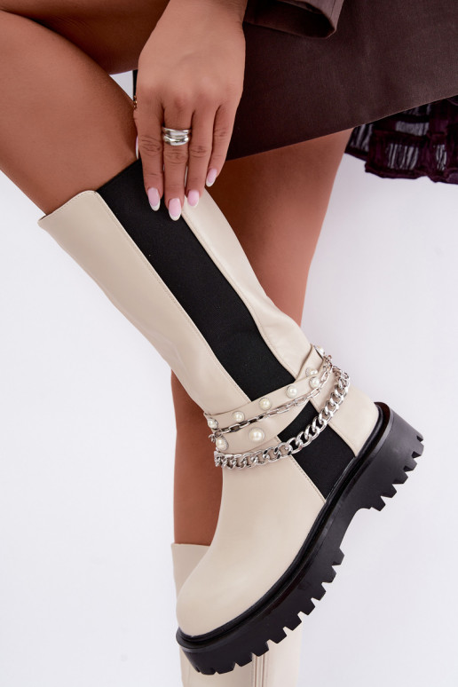 bottes hautes isolées avec plateforme et chaînes couleur sable Doremi