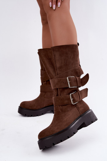 bottes hautes isolées avec plateforme et boucles en couleur marron Palomae 2