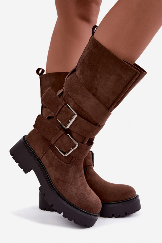 bottes hautes isolées avec plateforme et boucles en couleur marron Palomae