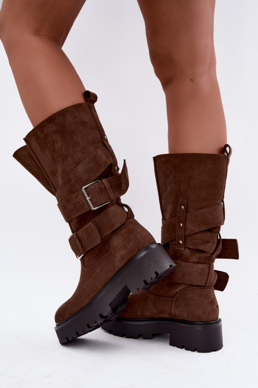 bottes hautes isolées avec plateforme et boucles en couleur marron Palomae