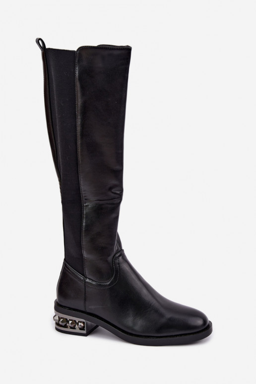 bottes hautes isolées avec talons et beaux détails en couleur noire Emani