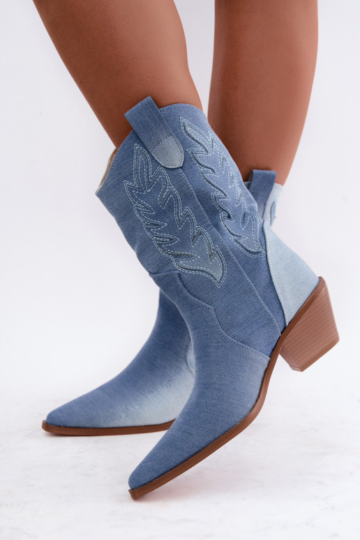 bottines style cowboy à enfiler avec talons en tissu denim Ferelle