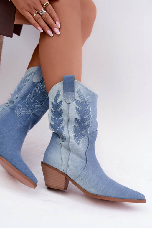 bottines style cowboy à enfiler avec talons en tissu denim Ferelle