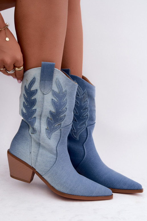 bottines style cowboy à enfiler avec talons en tissu denim Ferelle