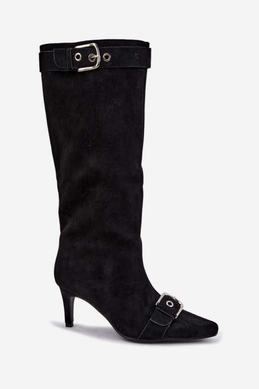bottes hautes isolées avec talons fins et boucles en couleur noire Finessia