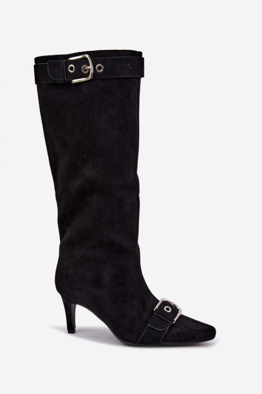 bottes hautes isolées avec talons fins et boucles en couleur noire Finessia