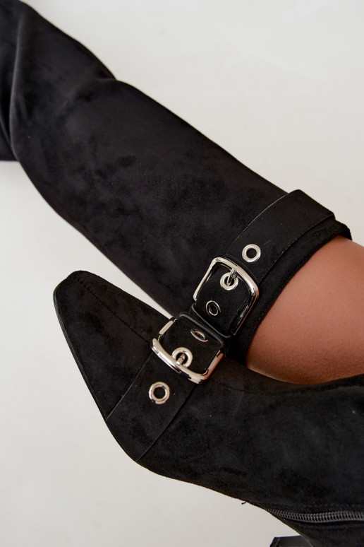 bottes hautes isolées avec talons fins et boucles en couleur noire Finessia