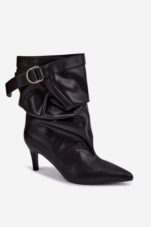 bottines à enfiler avec talons fins et sangles en couleur noire Soreya