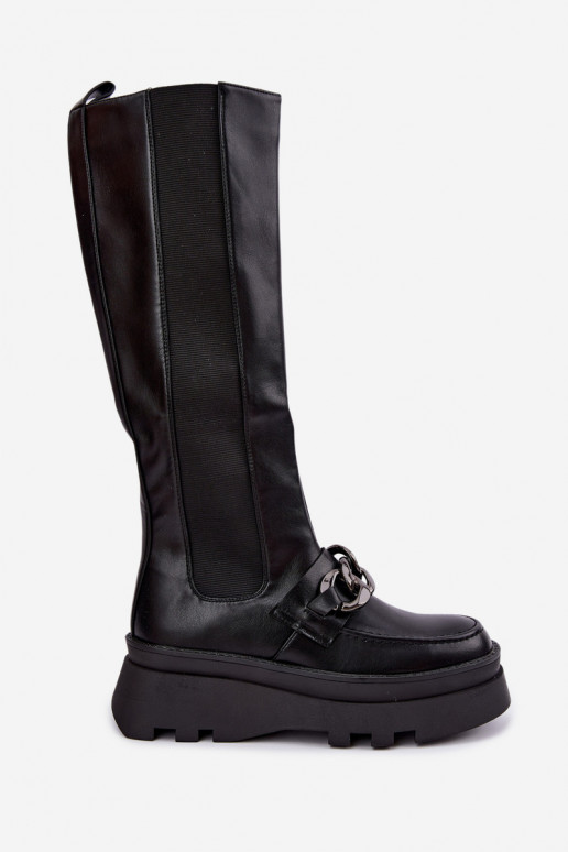 bottes hautes isolées avec plateforme et chaînes en couleur noire Koraia