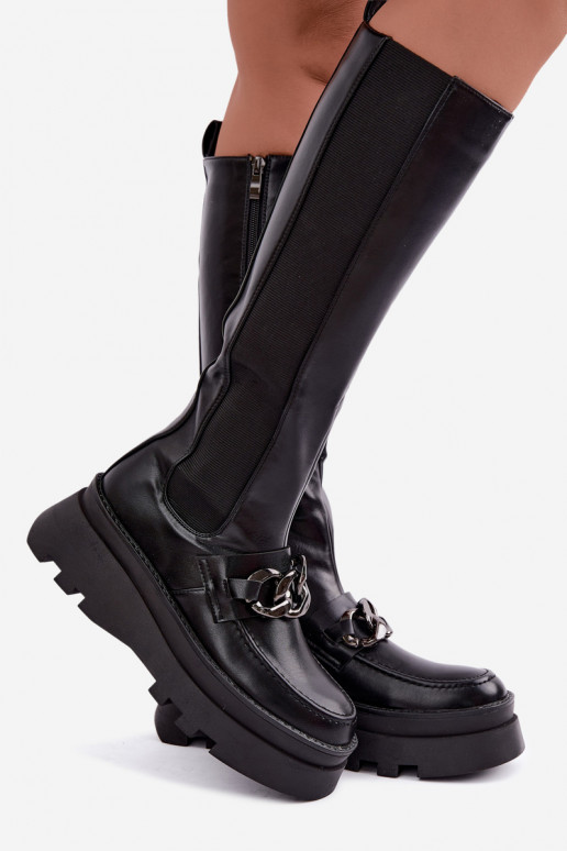 bottes hautes isolées avec plateforme et chaînes en couleur noire Koraia