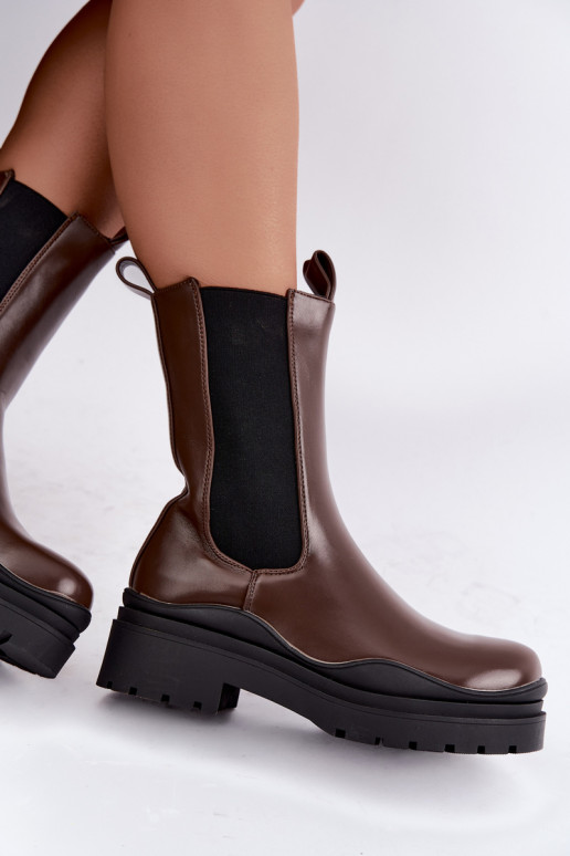 stilvolle gefütterte Stiefeletten mit Plateau in braun Rissana