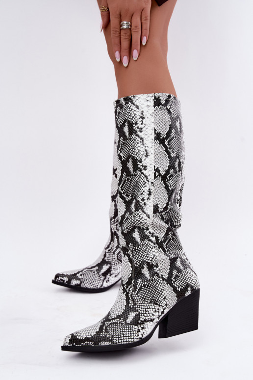 bottes hautes isolées de style cowboy avec motifs de serpent en couleur noire Bellina